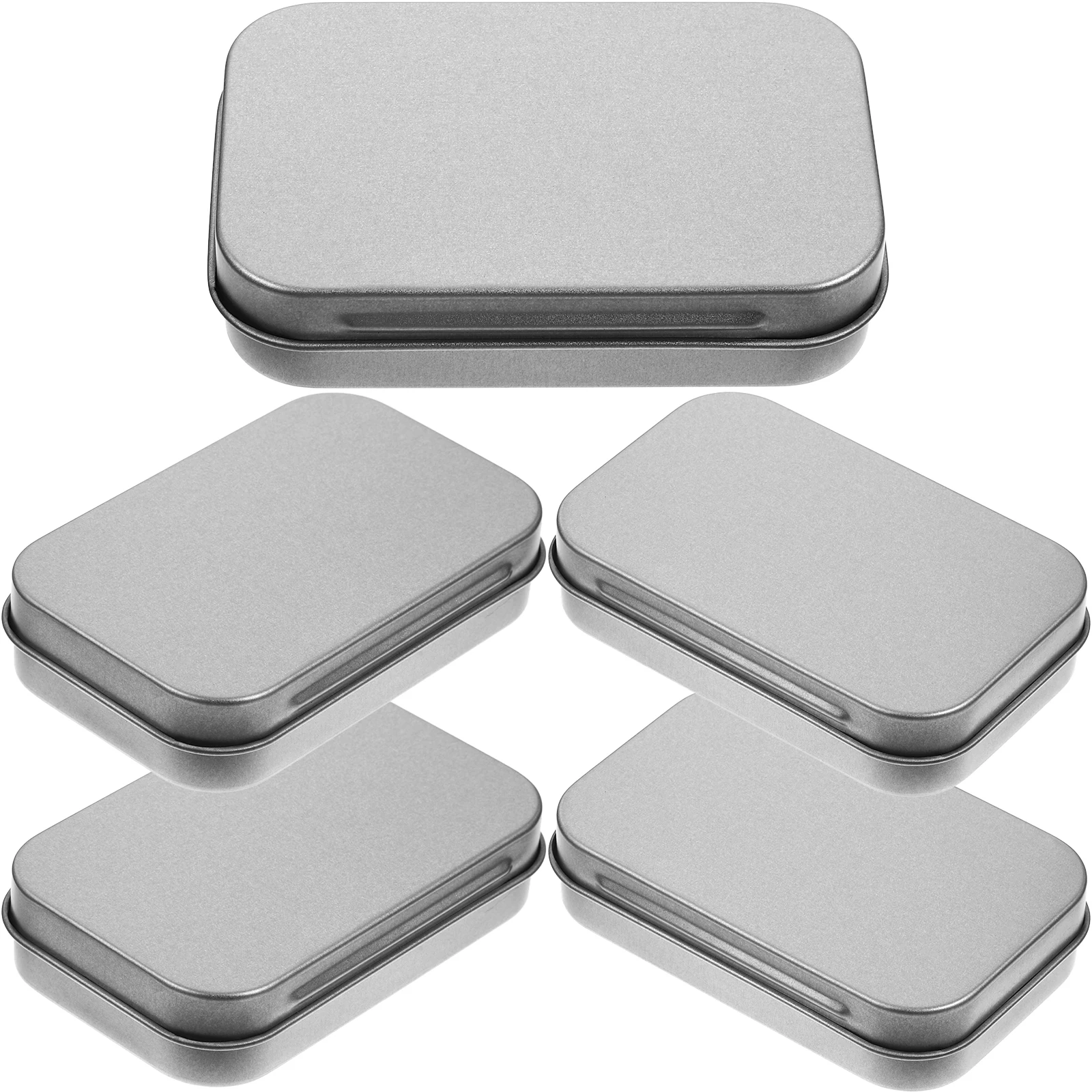 

5pcs Matte Tin Boxes Silver Hinged Lid Durable Tinplate Small Portable Storage for Gum Cards Items Jewelry Packaging Display