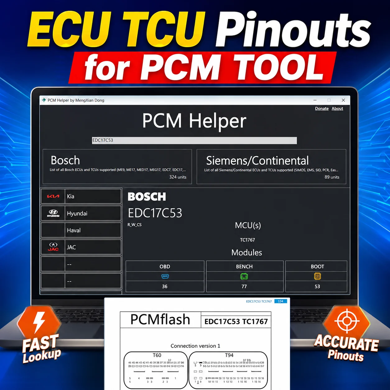 Nouveau logiciel d'assistance PCM 2026 pour Bench Boot PCMhelper, base de données de pinouts ECU TCU, outil PCM, logiciel de pinout pour les utilisateurs de PCM Flash