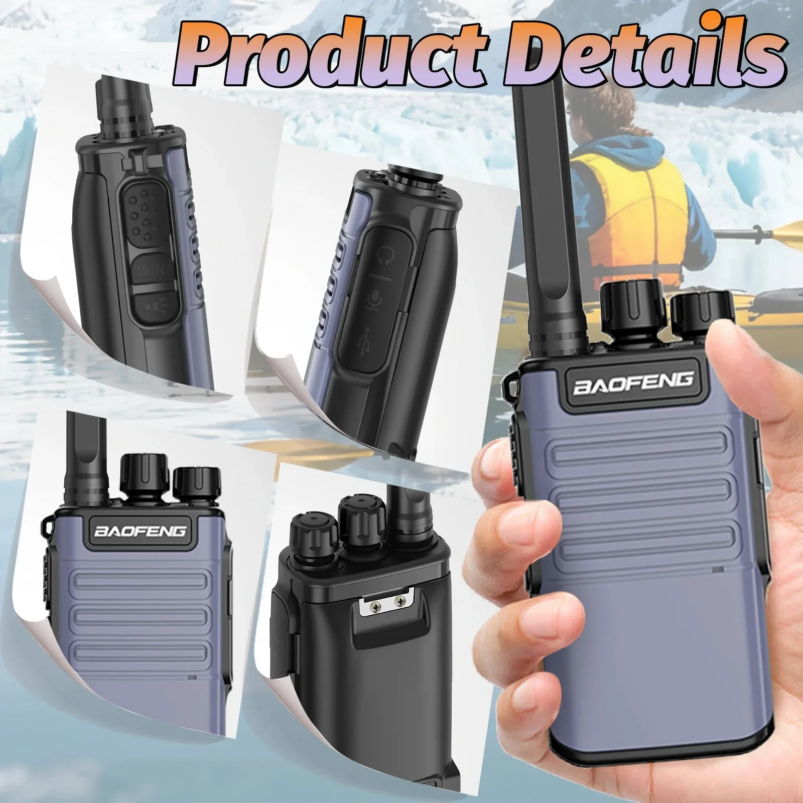 2PCS Baofeng BF-V8 FRS Walkie Talkies, 16 Channels, 3-5km, CTCSS/DCS, VOX, Rechargeable with Flashlight for Camping