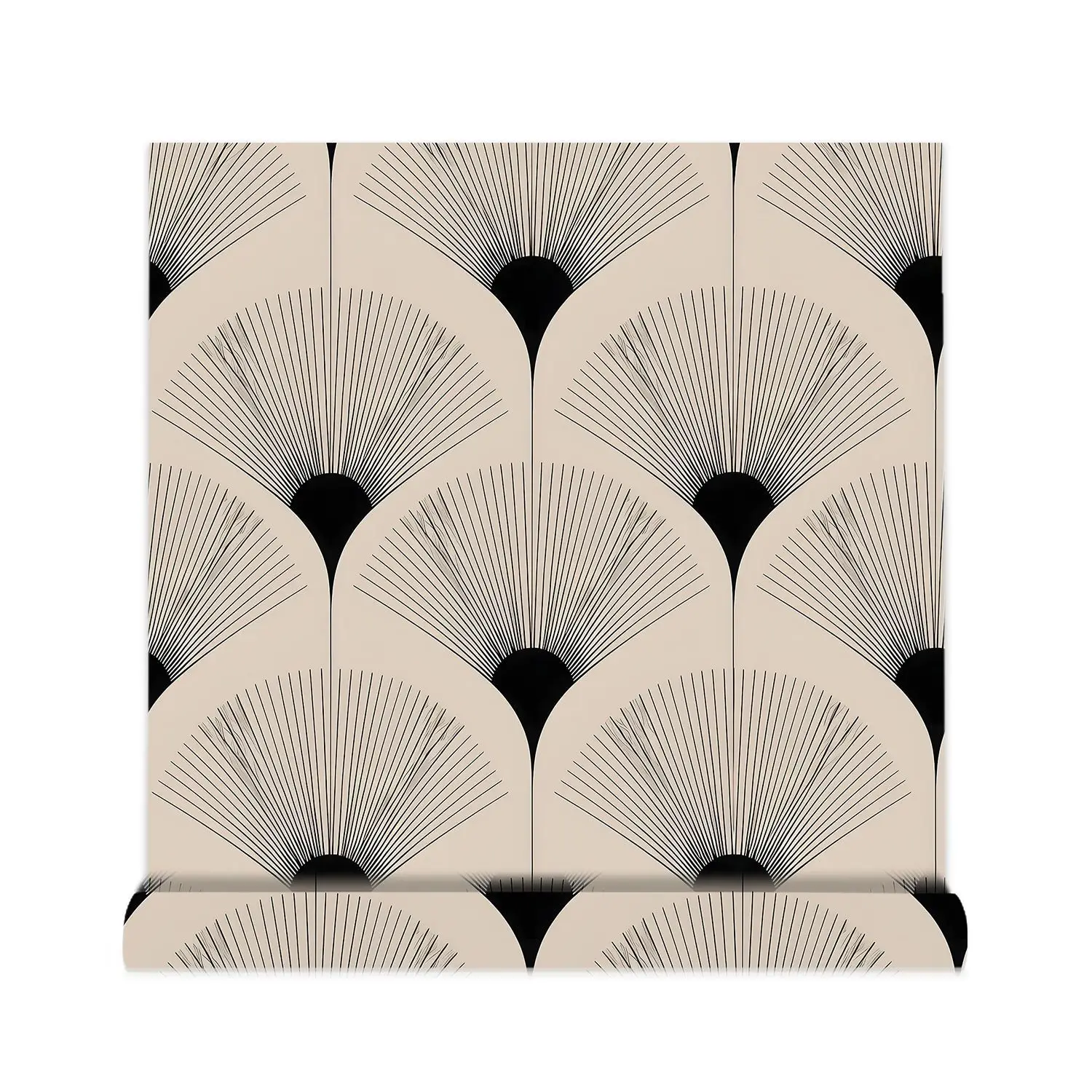 New Chinese style wallpaper geometric fan-shaped leaf wallpaper TV background wall high-end cabinet door stickers self-adhesive