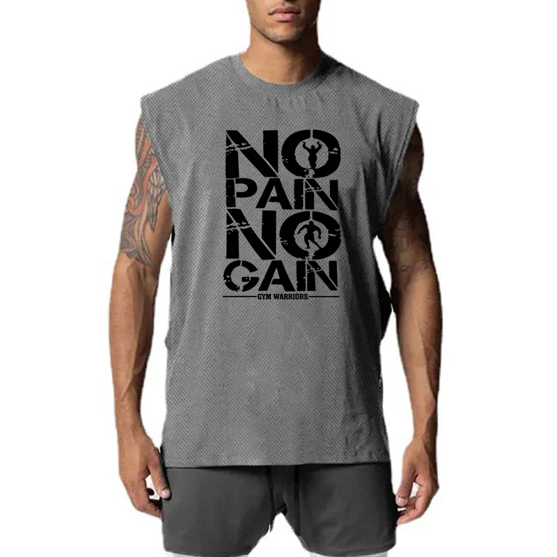 NO PAIN NO GAIN Gilet da corsa Estate Cut Off Bodybuilding Canotte Uomo Abbigliamento da palestra Maglia Quick Dry Fitness Camicia senza maniche