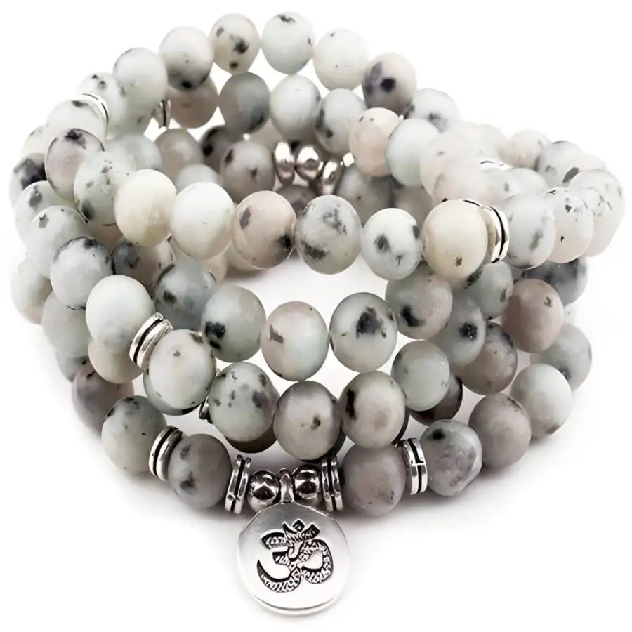 

8mm 108 White jade Gemstone Mala Bracelet 3D pendant Tibetan Sacred Women Meditation tassel Bodhi Buddha elastic Buddhist Prayer