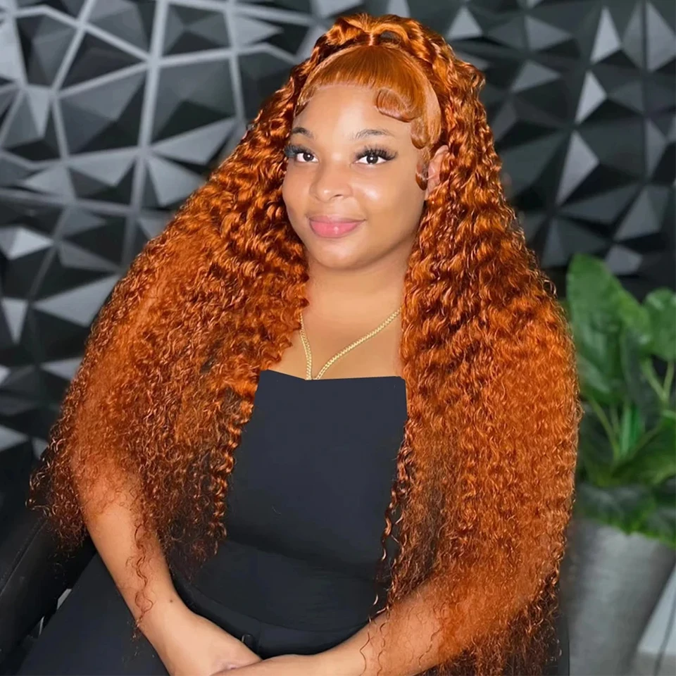 

32Inches Discounted Items Ginger Orange T Part Lace Wig Curly Human Hair Lowest Price Closure Wig For Women
