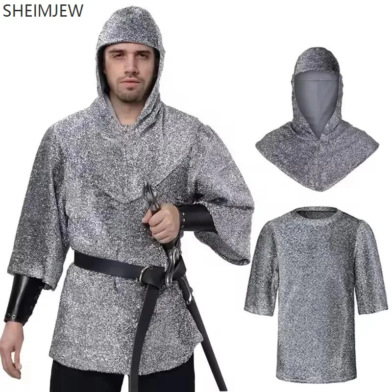 Medieval Renaissance Leather Tunic Shirt Bandana Adult Halloween Cosplay Palace Knight Crusader Costume Wristband Belt Set 2025