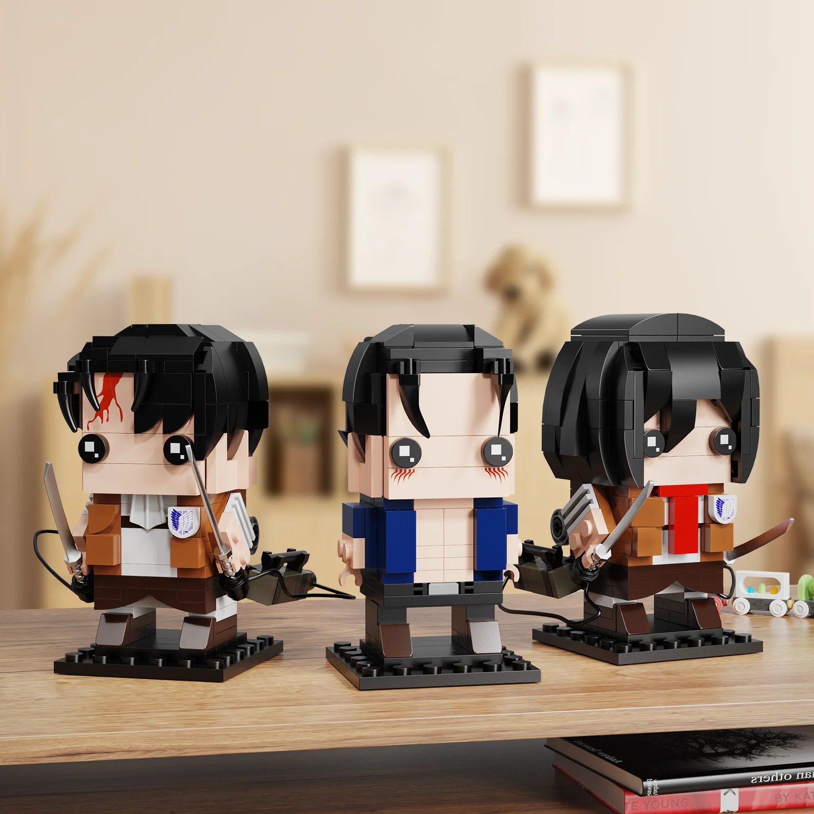 3 in 1 Eren Mikasa Levi Epic Warrior Building Blocks Set, Anime Figures Attacked on Titan, Mini Bricks Toys for Fans Collectors