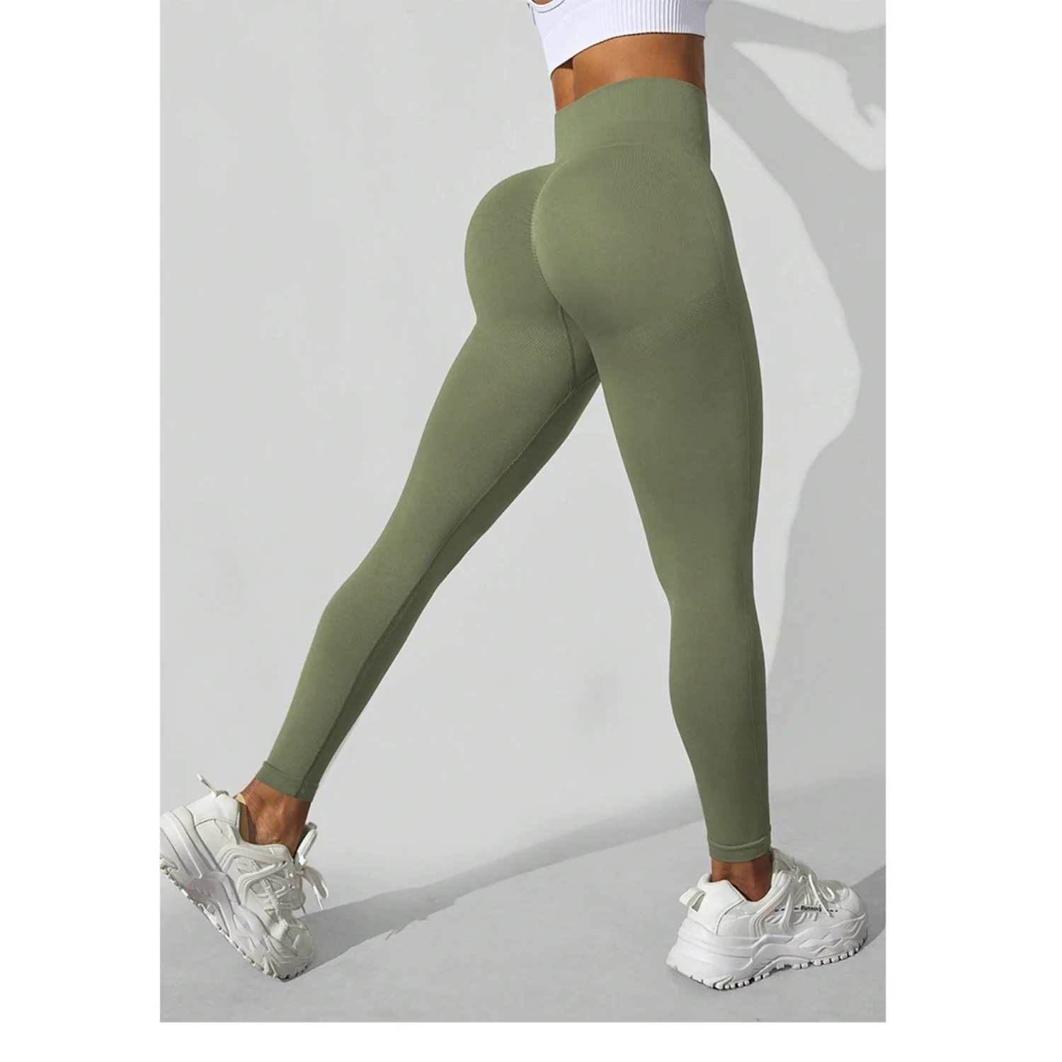 Damskie dzianinowe bezszwowe spodnie do jogi z wysokim stanem, modelujące pośladki, elastyczne, obcisłe legginsy do jogi i fitnessu.