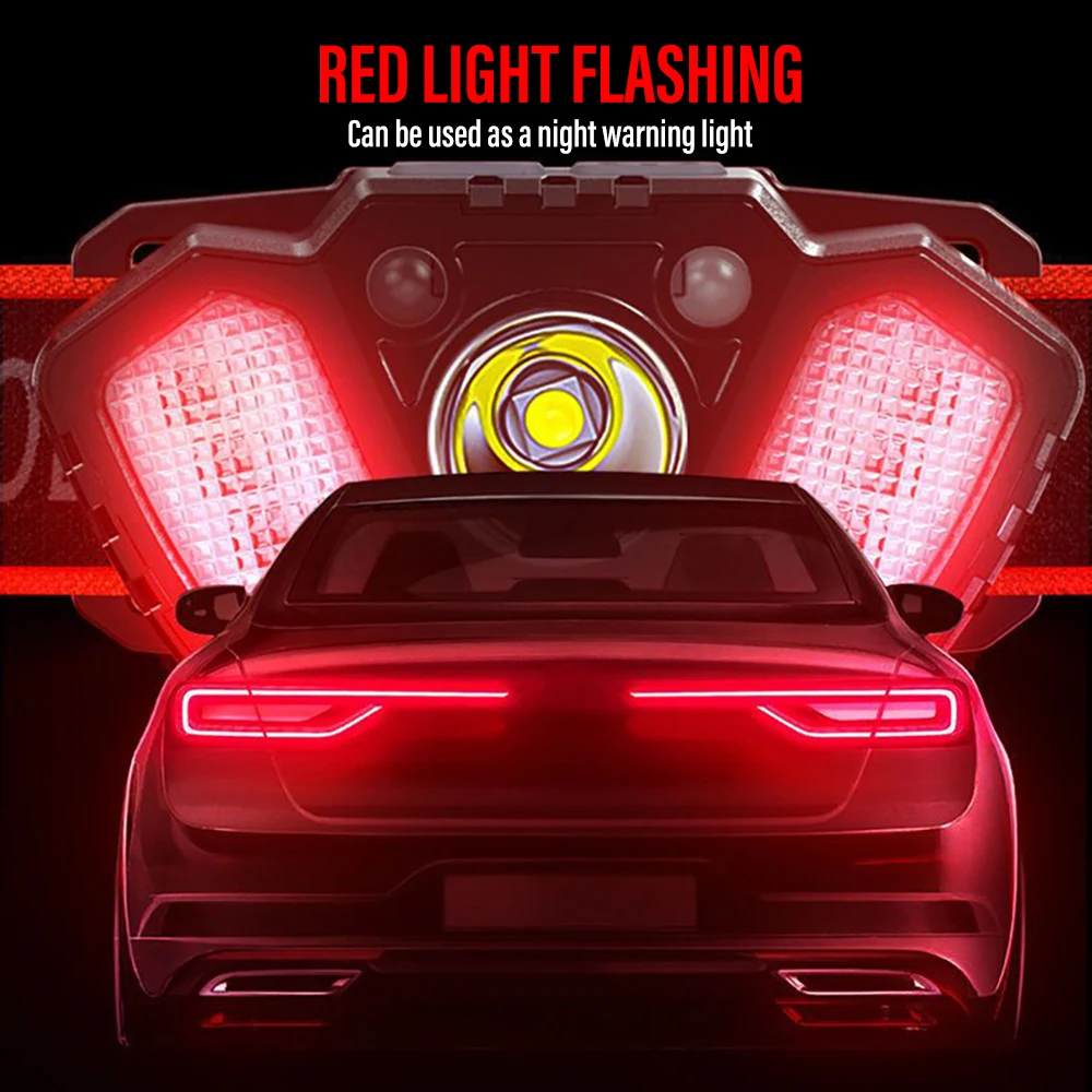 USB Rechargeable LED Headlamp Motion Sensor Mini Headlight Waterproof Head Torch 5 Modes Fishing Camping Lantern Flashlight