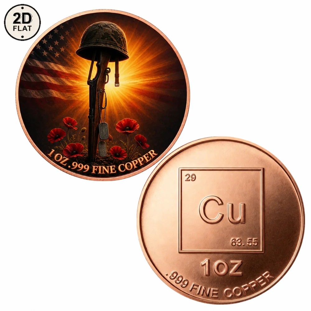 1pc Veteran Memorial 1oz .999 Fine Copper Challenge Coin Color Print Patriotic Fallen Hero Collectible Coin Respect Gift