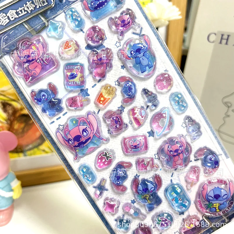 1/4pcs Kawaii Stitch 3d Relief Crystal Sticker Cute Diy Mobile Phone Decoration Sticker Student Hand Account Stationery Gift