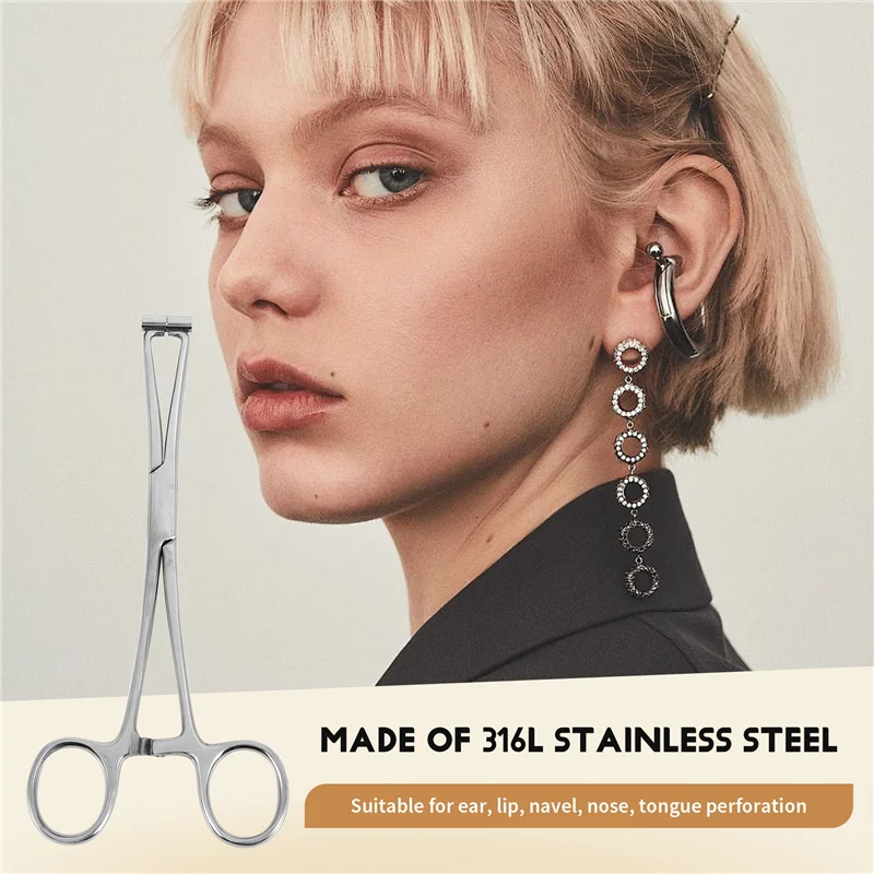 -MEOF Septum Forcep Abrazadera de aguja de acero inoxidable, herramienta de perforación corporal Herramienta de punción profesional para cejas perforadas