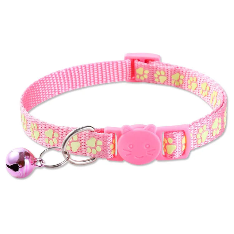 Im Dunkeln Leuchtendes Haustier-Halsband mit Glocke Cartoon-Pfotenabdruck Verstellbare Sicherheitsschnalle Leuchtendes Hunde- und Katzen-Halsband für Nachtspaziergänge – Detail 7