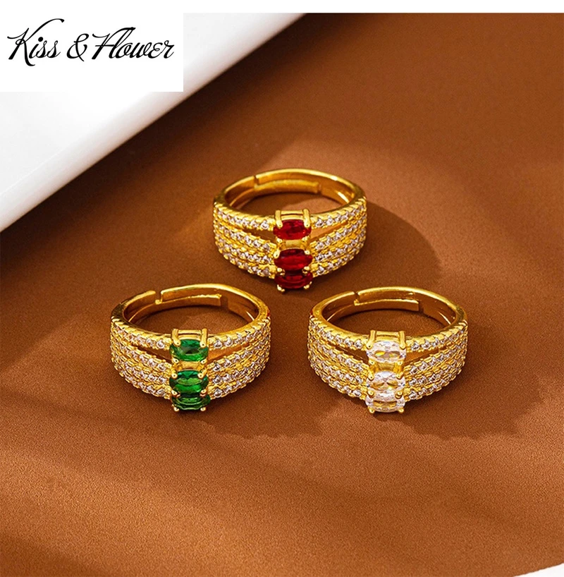 

KISS&FLOWER Gold Shiny Luxury Open Rings For Women Wedding Party Birthday Christmas Bride Mother Girlfriend Ladies Gifts RG5243