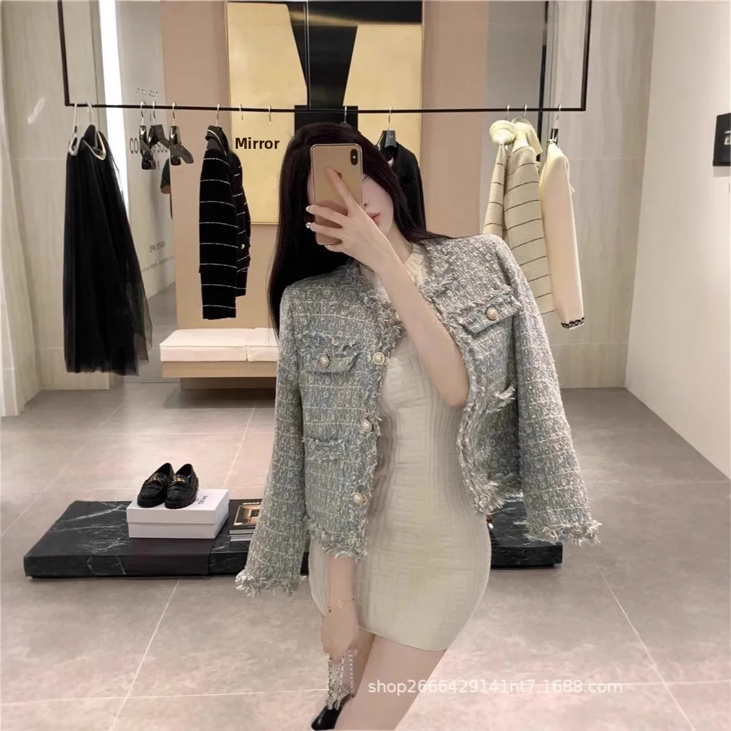 Elegant Short Tweed Jacket for Women Casual Style Spring Autumn Winter Korean Version Fashionable Top Quality Material