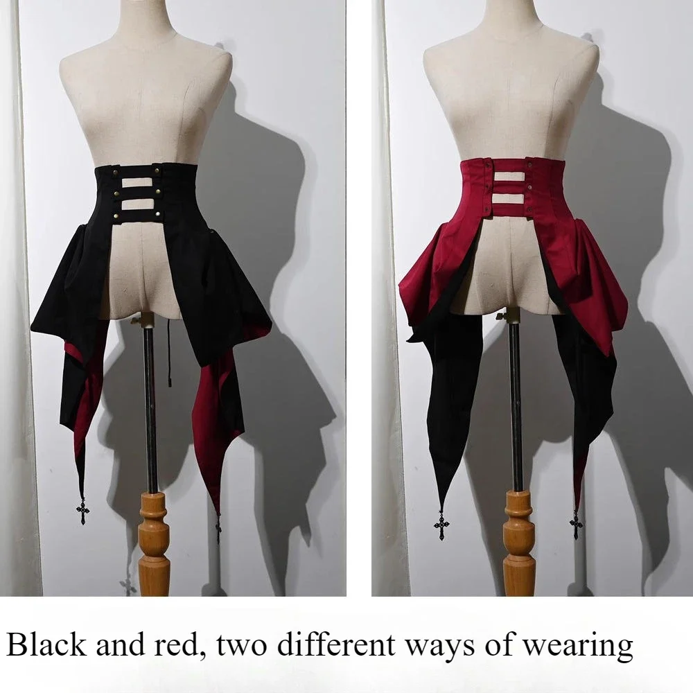 

Halloween Medieval Drawstring Ruffles Irregular Steampunk Vintage Lace Up Gothic Lolita Pirate Costume Punk Hip-hop Street Skirt