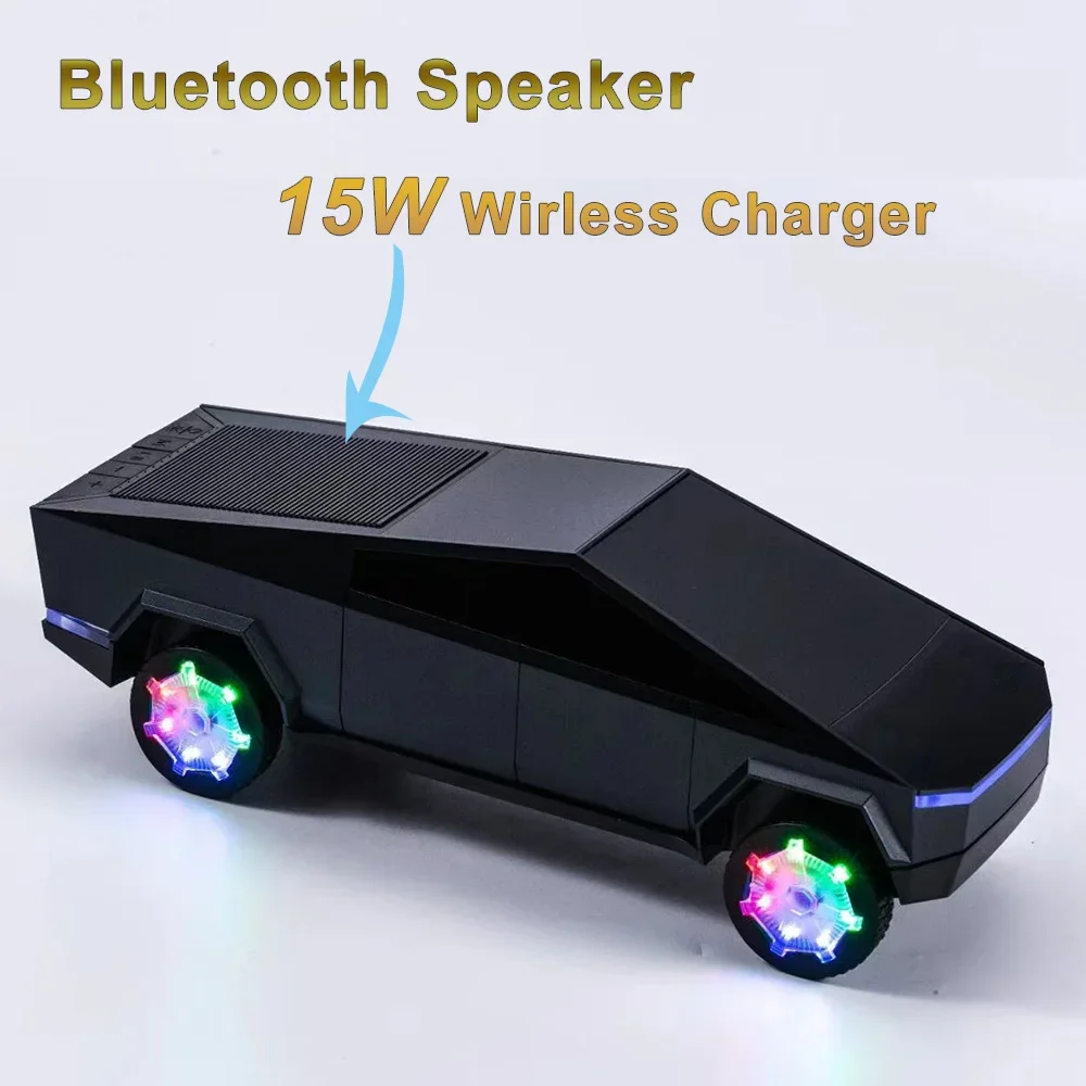 Tesla Model Wireless Bluetooth Speaker RGB Lights with 15W Wireless Charger Beautiful Car Model HIFI Stereo DJ Music Box