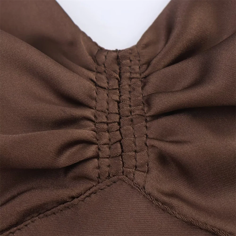 Robe MIDI plissée en satin de soie pour femmes, vêtements à la mode, style européen et américain, nouvelle collection automne
