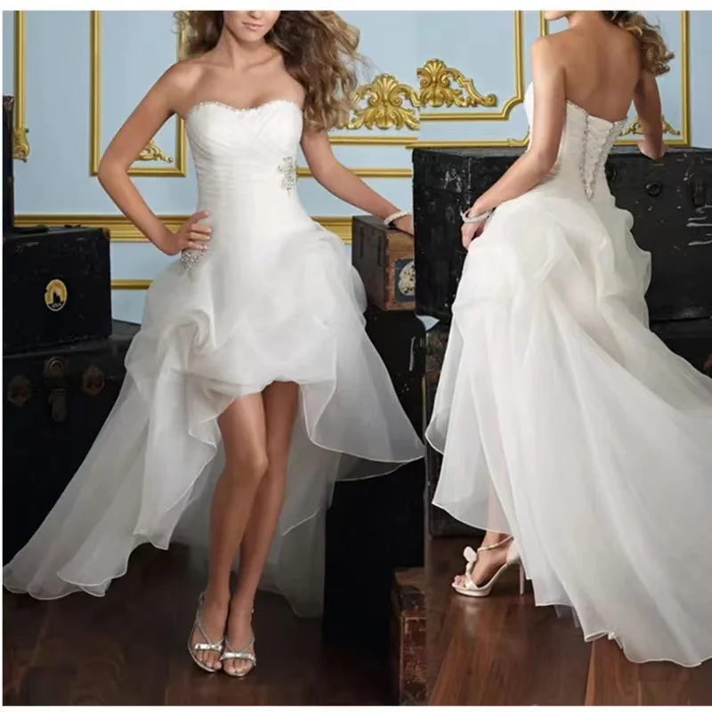 

Spring and Summer Women's Wedding Dresses Sweetheart Short Back Long Bridal Dresses Tulle Lace Back