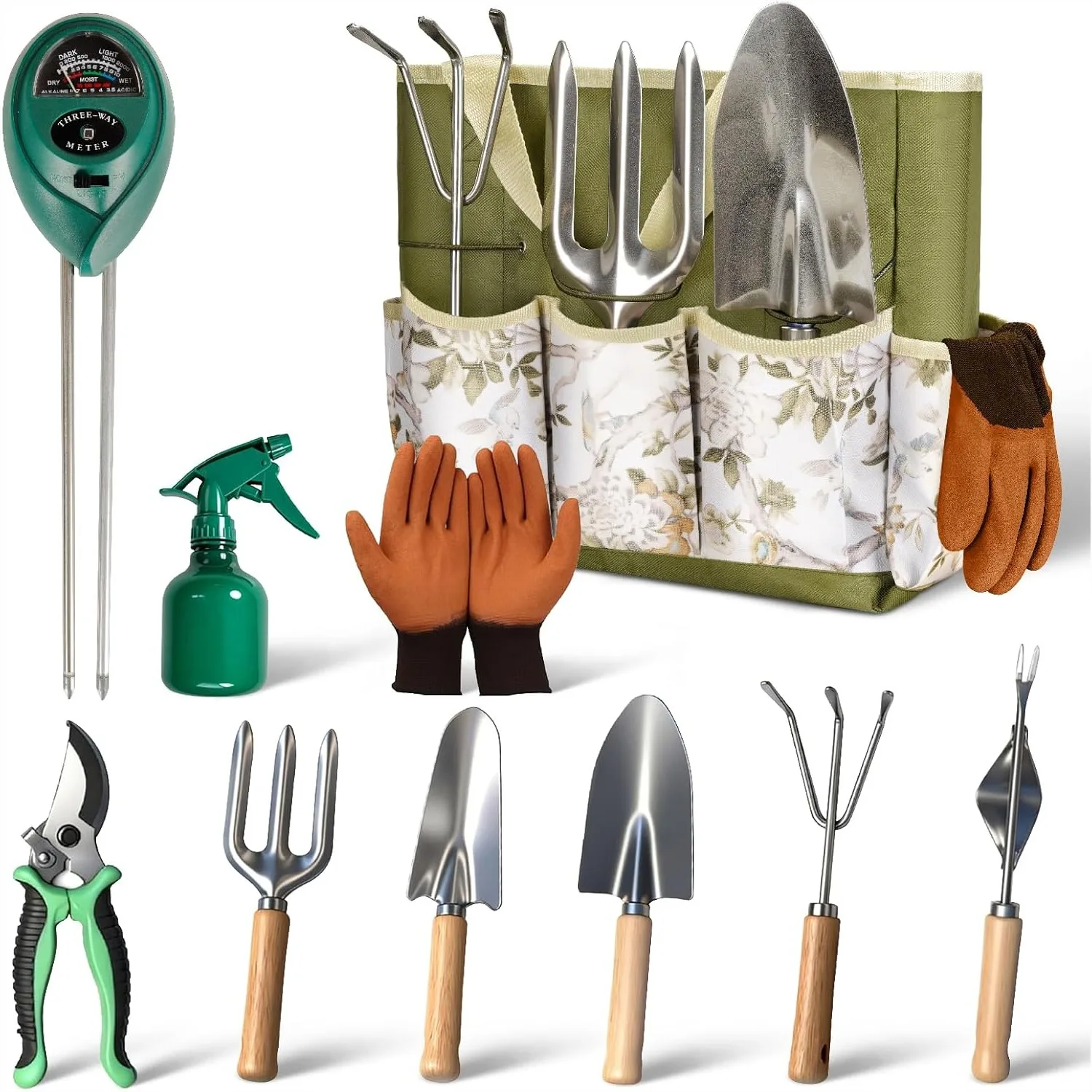 

10 Pcs Garden Tool Set with Heavy Duty Hand Tools and Storage Tote Bag for Planting