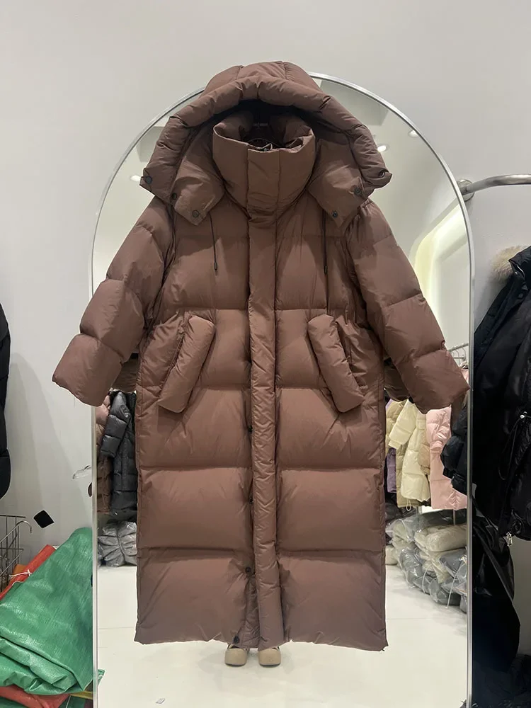 2024 Winter New Women's Long Down Jacket Over Knee Thickened Loose Straight Tube Large Quilt White Duck Down Coat Trendy