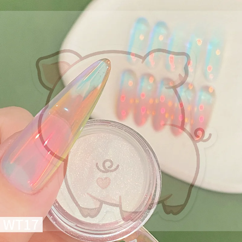 1Jar Plating Aurora Chrome Nail Powder Orange High-Gloss Moonlight Mirror Fine Glitter Pigment Pearl Rubbing Dust Shine