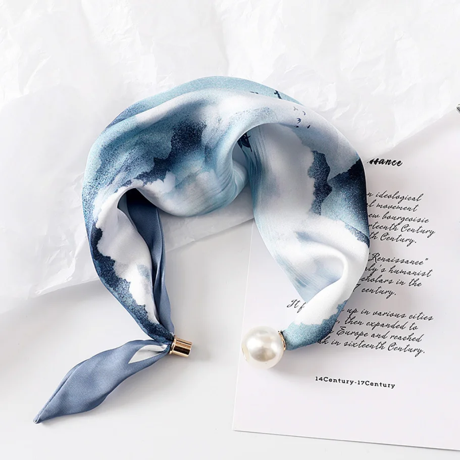 Elegant Pearl Tail Magnetic Clasp Scarf 2025 Summer New Versatile Breathable Fashion Artistic Accessory Neck Wrap Scarves Gifts image 3