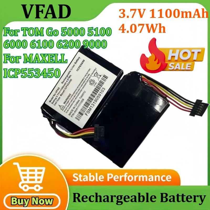 

New 3.7V 1100mAh 4.07Wh for Tom VFAD GO 5000 5100 VF6P 4FL50 GO 6100 PRO TRUCK 5250 Pro 5250 6000 6200 9000 Navigator Battery