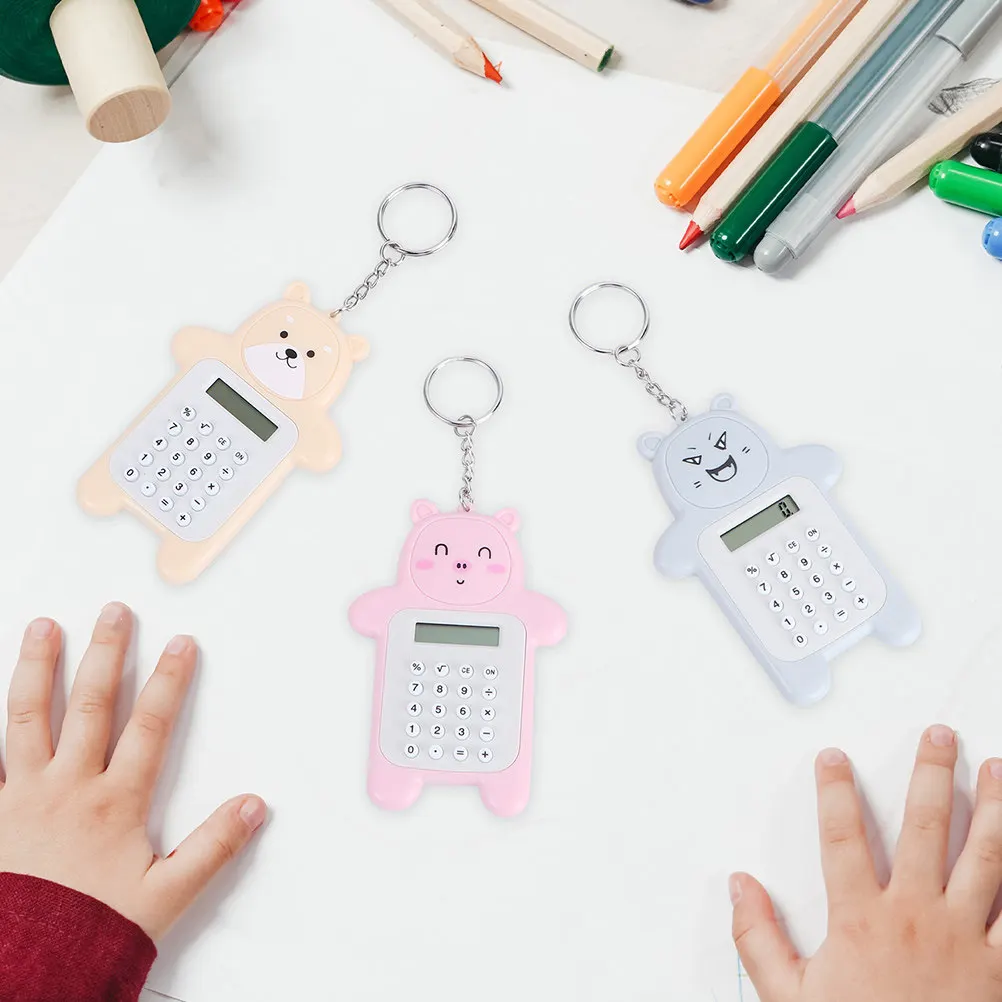 

Мини-калькулятор-брелок в виде мультяшного медведя для школьной сумки, офисного стола, портативный мини-инструмент для вычислений