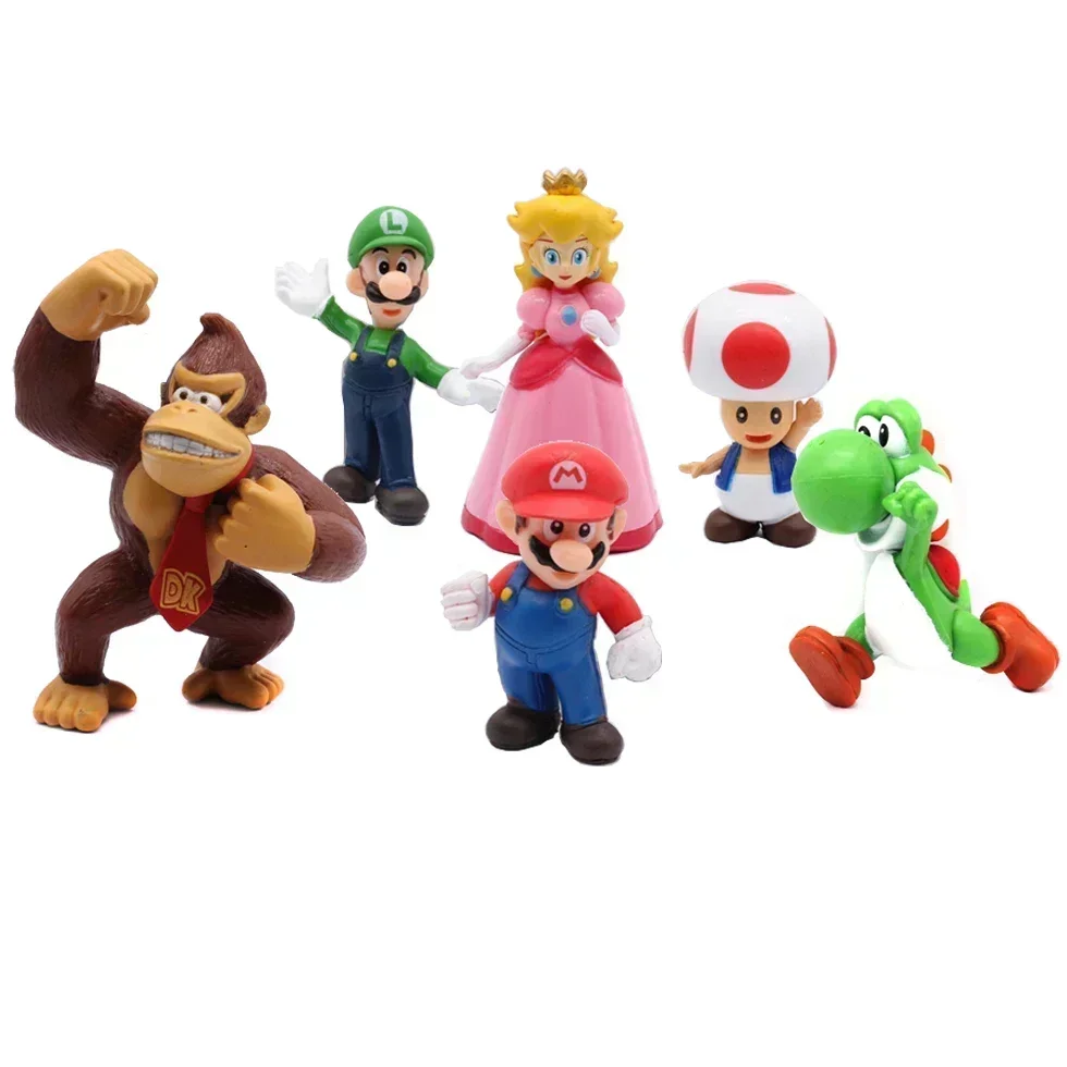 6 pièces figurine Super Mario figurines modèle jouets ensemble Super Mario Bros Luigi Yoshi âne Kong champignon pour enfants cadeaux d'anniversaire