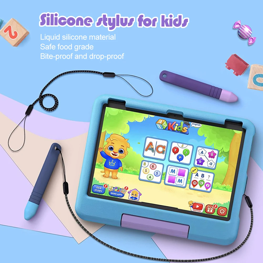 Kids Stylus Pens with Tethers Universal Touch Screen Capacitive Stylus Easy Grip Stylus Pen Pencil for iPad for Amazon Fire Kids