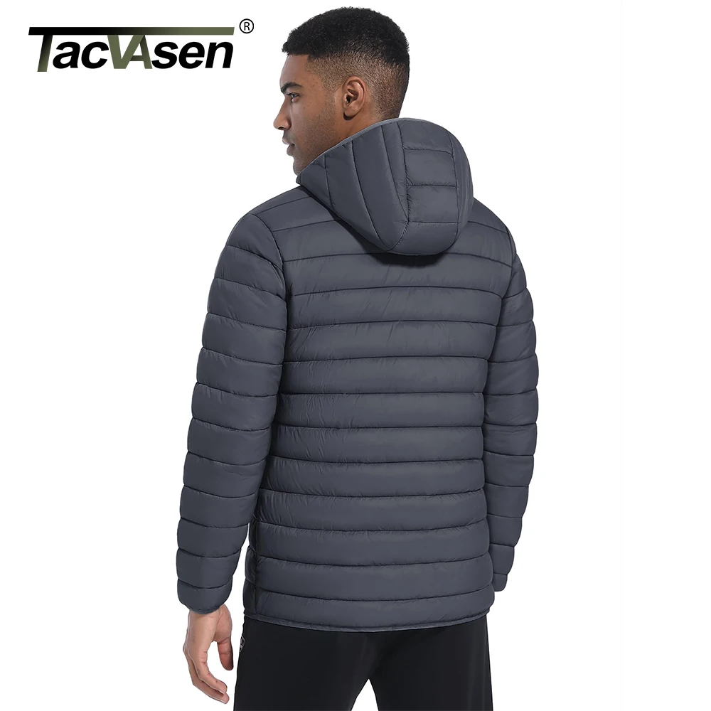 TACVASEN Men\'s Hooded Puffer Jacket Waterproof Quilted Warmth Coat Autumn Winter Lightweight Windbreaker Snow Ski Hiking