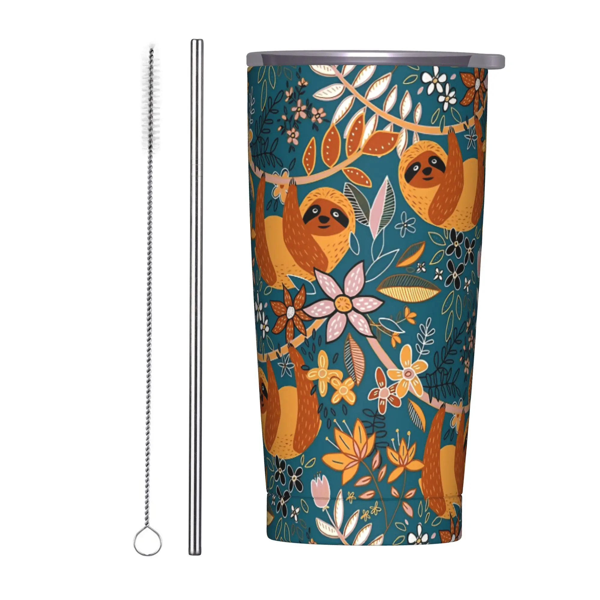 Tropical Floral Tumbler  Cold and Hot Keep Heat Stainless Steel Thermal Mug Graphic Mugs Cup,