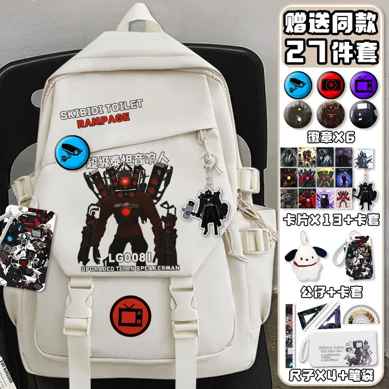 Black White, Skibidi Toilet, Student Kids Teens School Bags, Large Capacity Mochilas Anime Backpacks for Girls Boys Gift