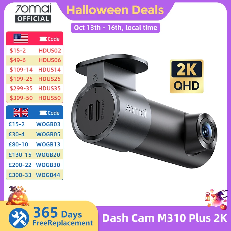 70mai Dash Cam M310 Plus 2K English Voice Control 1440P WDR Night Vision 24H Parking Surveillance 70mai M310 2K Car DVR Wi-Fi 6