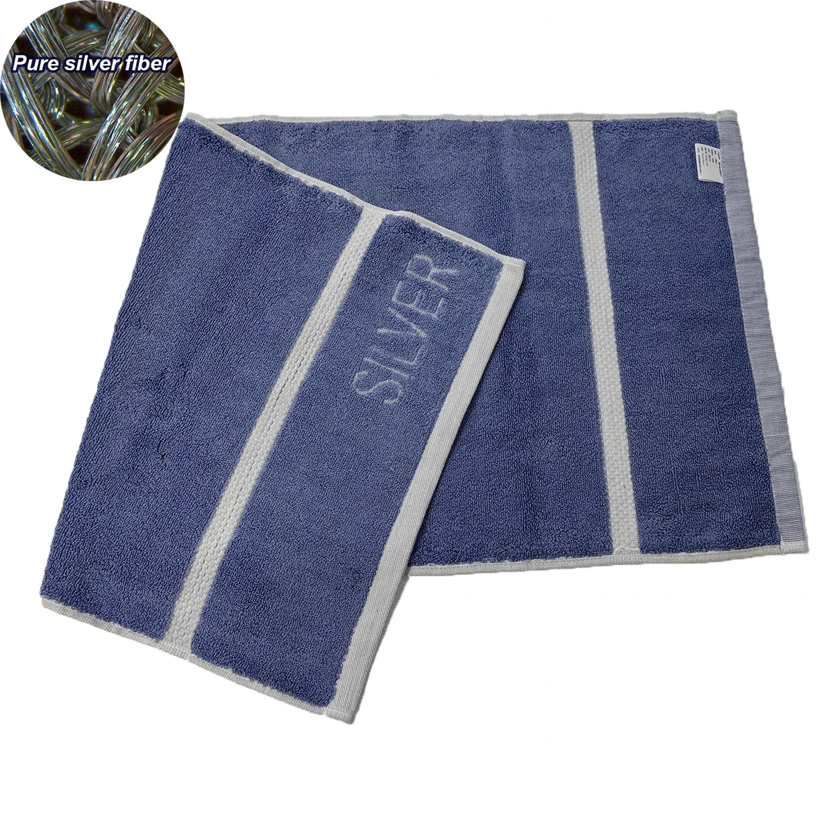 Silver Fiber Antibacterial Towel Mould Proof Soft Absorbent Facecloth Improve Skin Health 35*75cm Blue