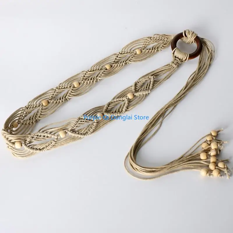 

L21E Перетекать веревка для талии для женщин, одеваемая поясной пояс с богемными бусинами Укороть модную женскую талию