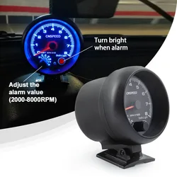 CNSPEED 12V Tachometer RPM Gauge 3.75'' Car Universal Black Tachometer Gauge Blue Inter Shift Light 0-8000 RPM Fit 4 6 8Cylinder