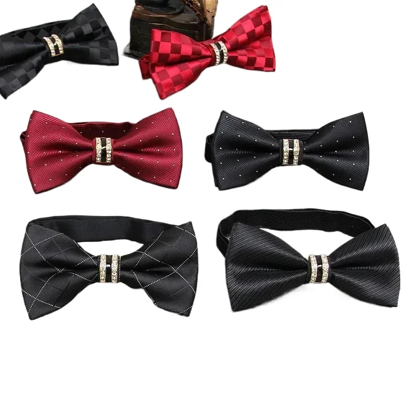 Fashionable men's formal dress Korean version of diamond inlaid wedding bow tie officiant groom groomsman metal bow spot