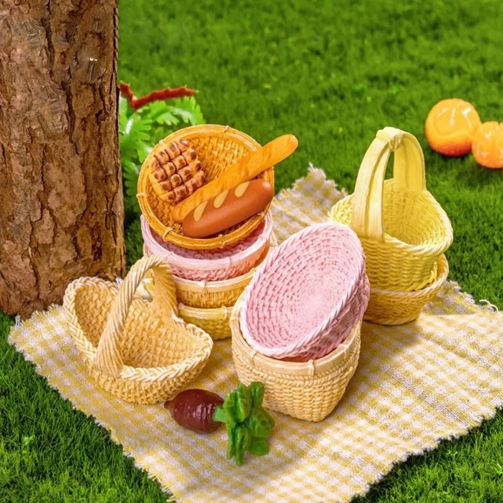 House Accessories Mini 3-4cm Dollhouse Miniature Furniture Bamboo Basket Chair Dustpan Resin Dollhouse Simulation Decoration'