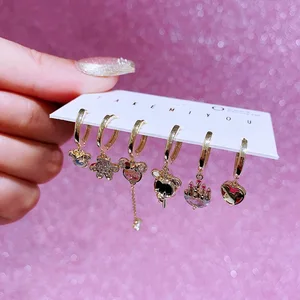 만화 캐릭터 미키 마우스 지르콘 스터드 이어링 조절 가능한 귀걸이 6 피스 세트 패션 학생 애니메이션 보석 액세서리 10 최고의 판매 Donald Duck Earrings -№9