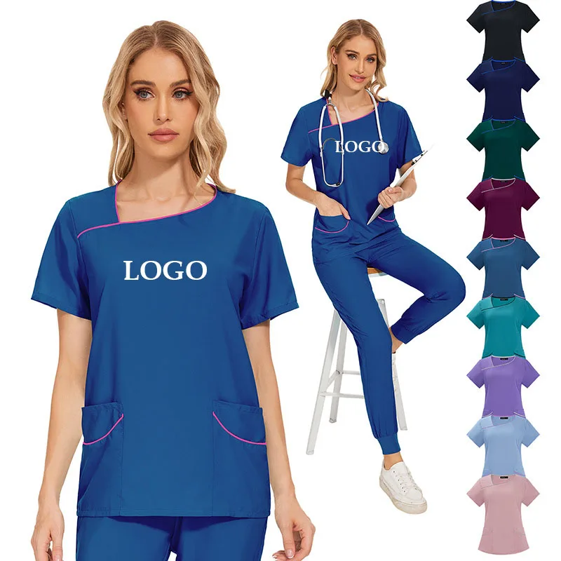 

2023 Beautician Lab Workwear Hospital Uniforms Solid Color Beauty Salon Nursing Scrubs Pet Clinic Work Scrubs Jogger Sets