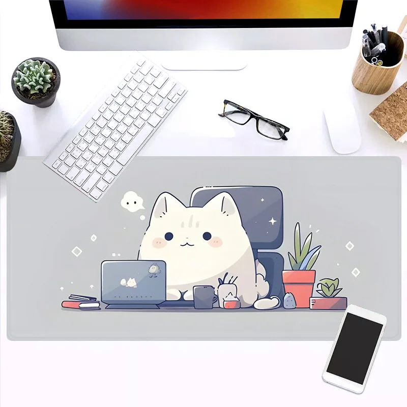 Alfombrilla de Ratón con Diseño de Gato, 35x16 Pulgadas, Grande, de Goma Antideslizante, Ergonómica, Suave, Cosida, para Juegos y Oficina