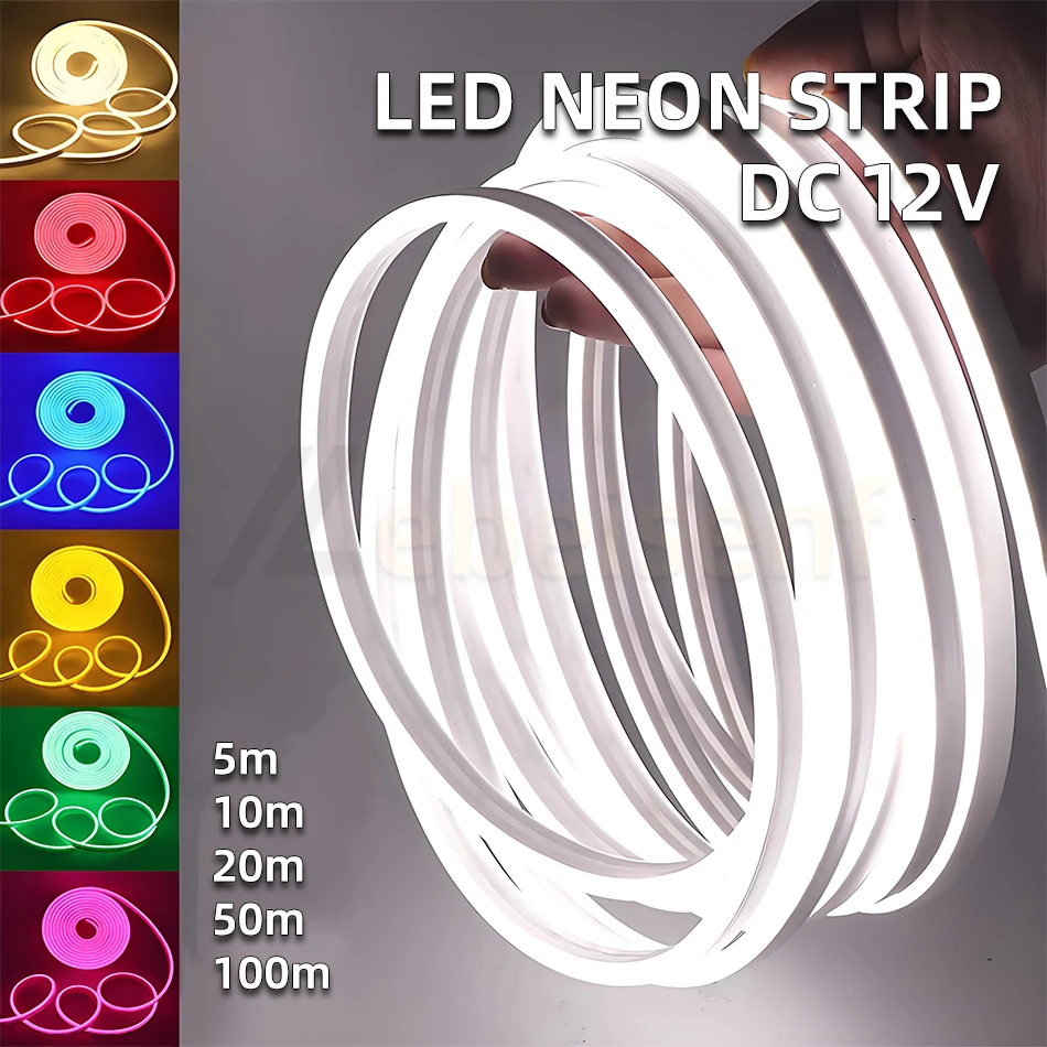 5-100m DC 12V LED Neon Strip Wodoodporny Jednokolorowy Czerwony Zielony Niebieski Biały Ciepły Żółty Różowy Fioletowy Kolor RGB Elastyczne Światła