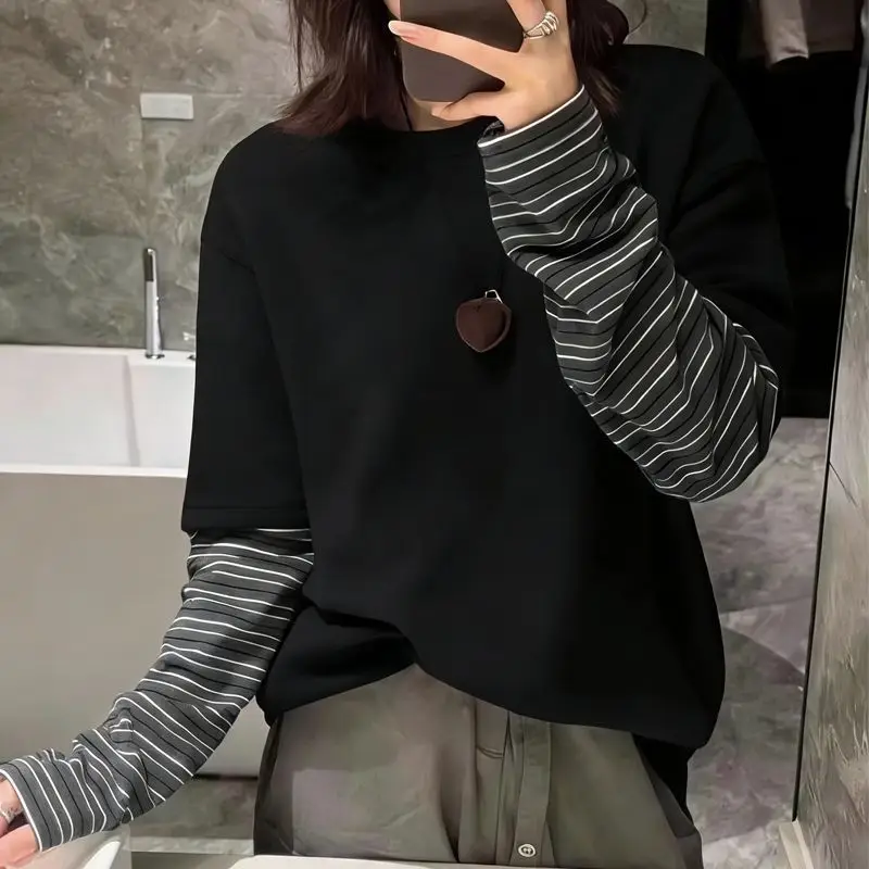 Women's Thickened Flocking Velvet Striped Long Sleeve T-Shirt Base Shirt Top Autumn Winter New Style Korean Version Casual Wear