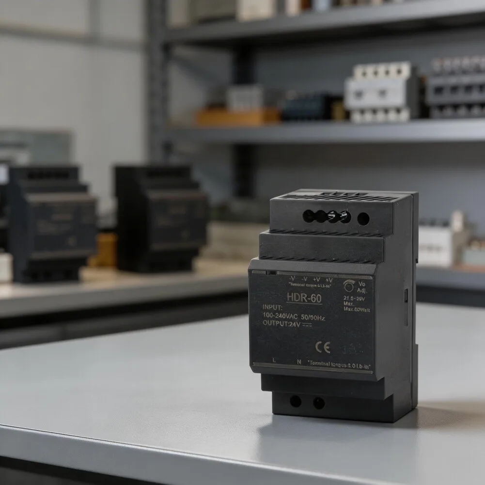 The HDR-60 DIN Rail Switching Power Supply Is Suitable For Industrial Equipment Flame-retardant PC Material 89 × 35 × 51.5 MM
