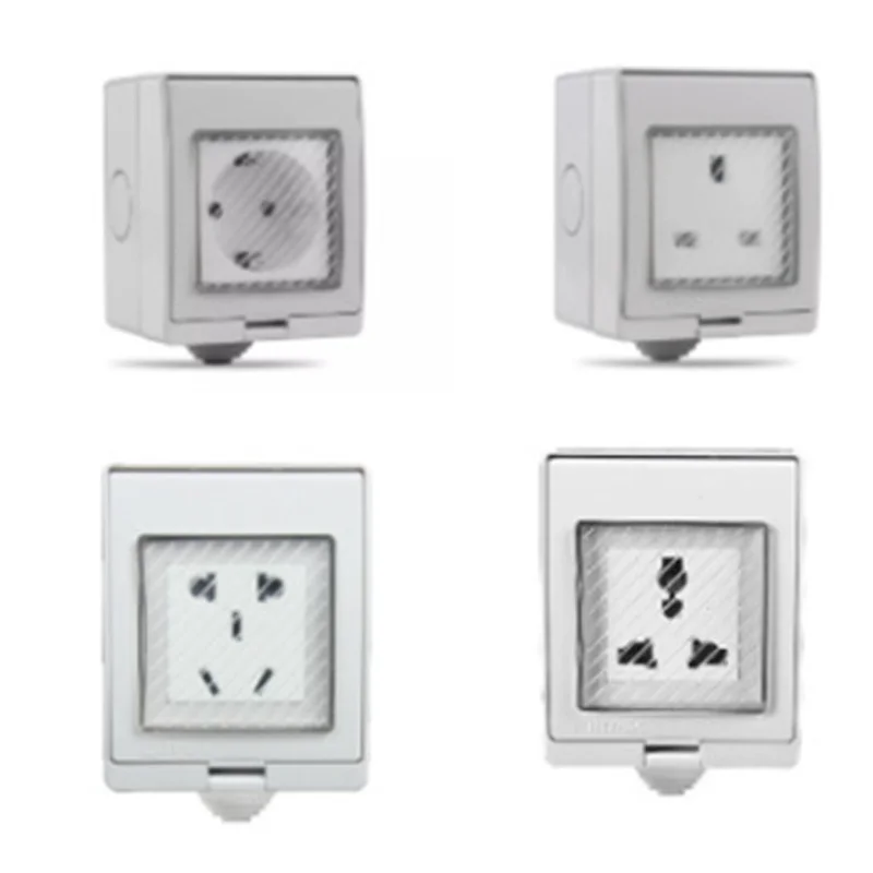 White anti-UV IP55 10A/16A 250V outdoor household socket US AU UK EU Frence Germany Africa electrical AC Power Waterproof Socket