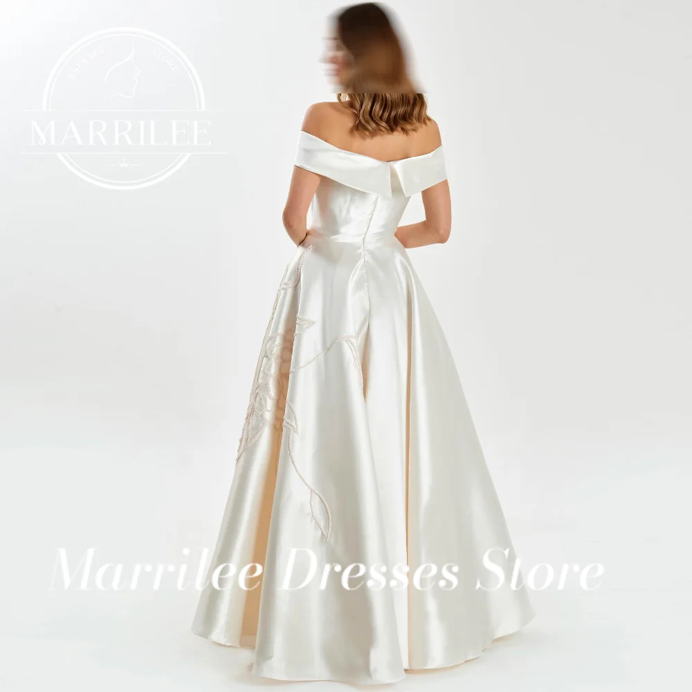 Marrilee-vestidos de mujer personalizados, sin mangas, Color sólido, hasta el tobillo, sin tirantes, corte en A, cola de barrido de satén, para ocasiones especiales