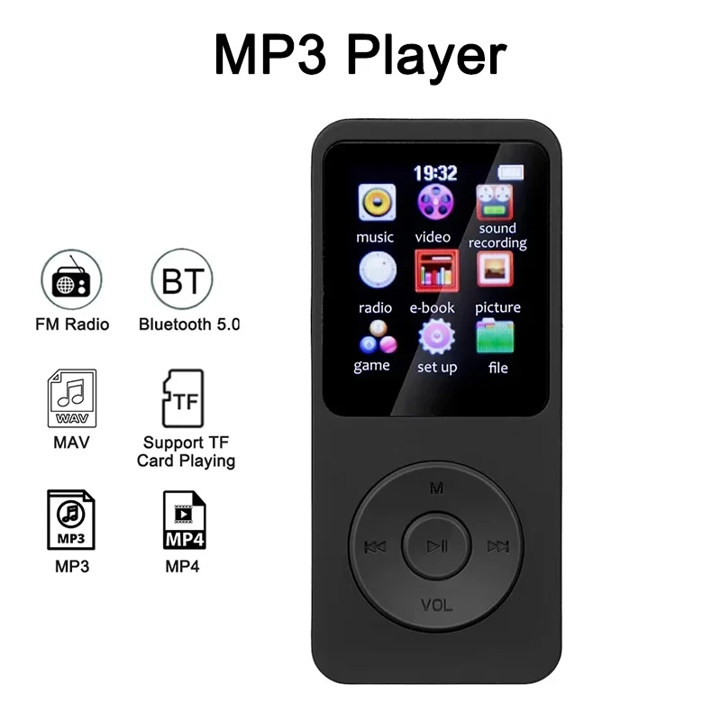 

MP3 Walkman Bluetooth Музыкальный плеер с динамиком Портативный MP3-плеер с Hi-Fi FM-радио без потерь Запись E-Book Поддержка TF-карты