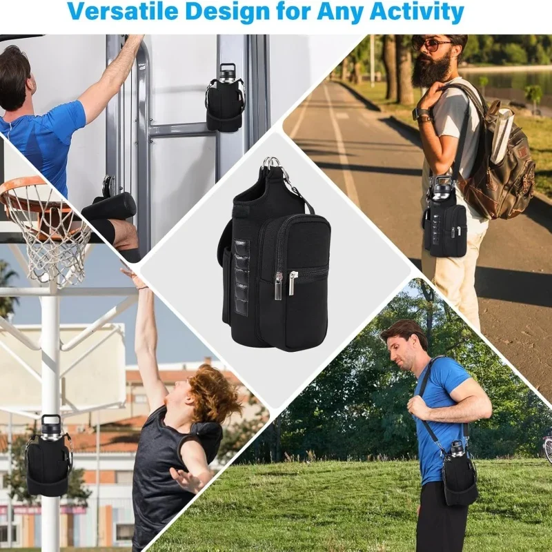 Magnetic Fitness Water Bottle Holder with Phone Pocket And Shoulder Strap Gym Accessories Storage Pouch Carrier Bottle Cover image 6