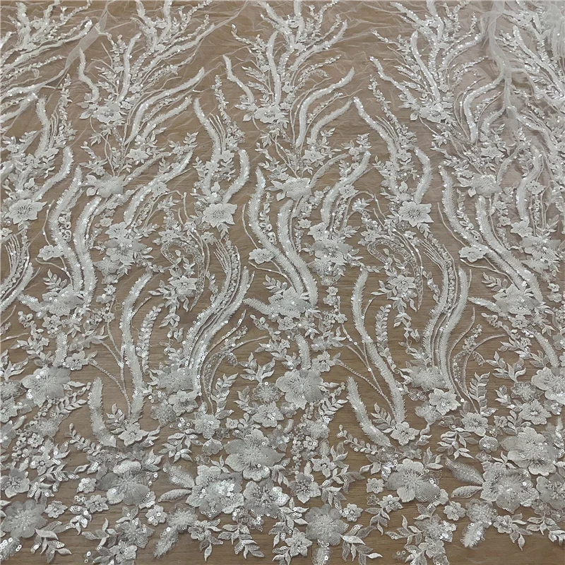 Beaded Africa l high quality 2022  Luxury wedding Fabric Off White Sewing Embroid0ery Dubai Lace Sell By Yard