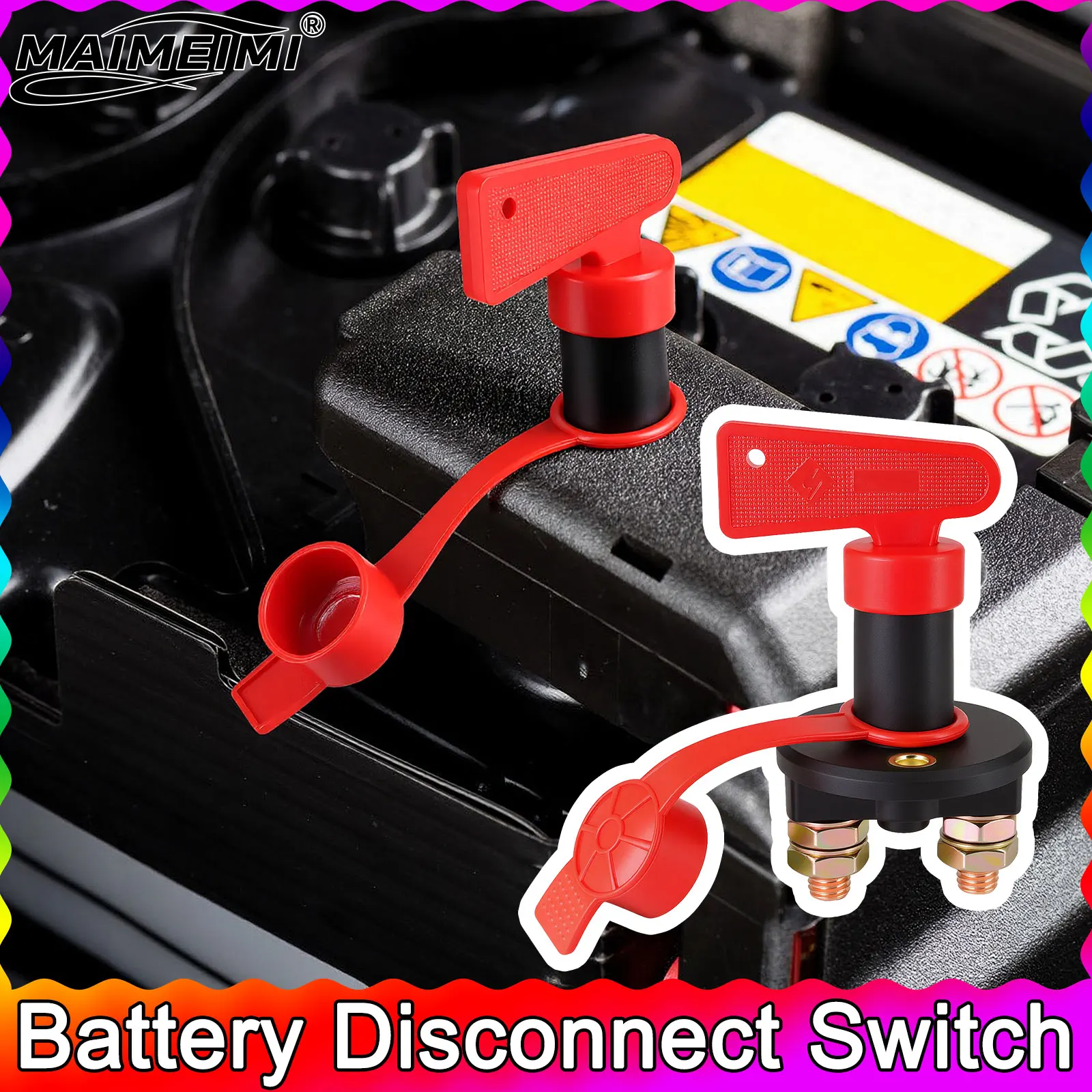  1pc Battery Disconnect Switch Car Rotary Power Switch Truck Boat Vehicle Modify Isolator Disconnector With Red Key Cut Off